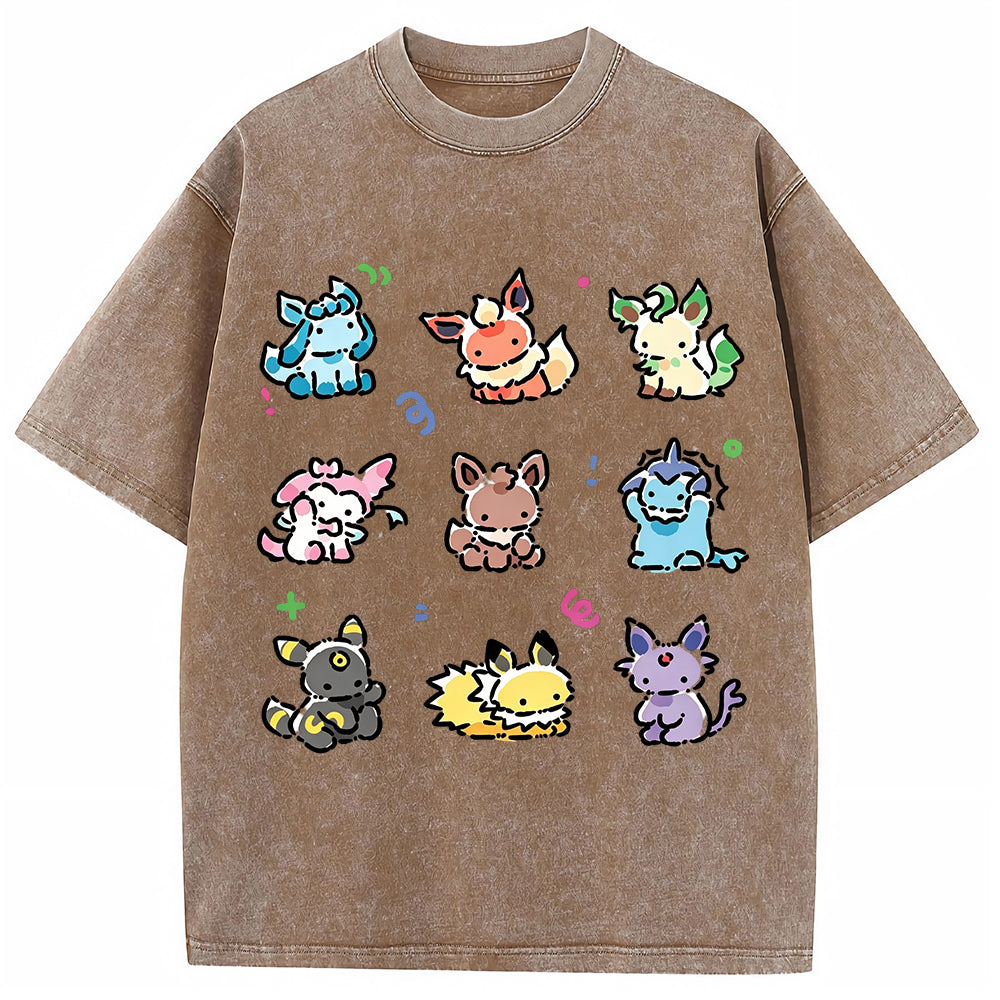 Vintage Washed Cute Chibi Eeveelutions PKM Graphic T Shirt