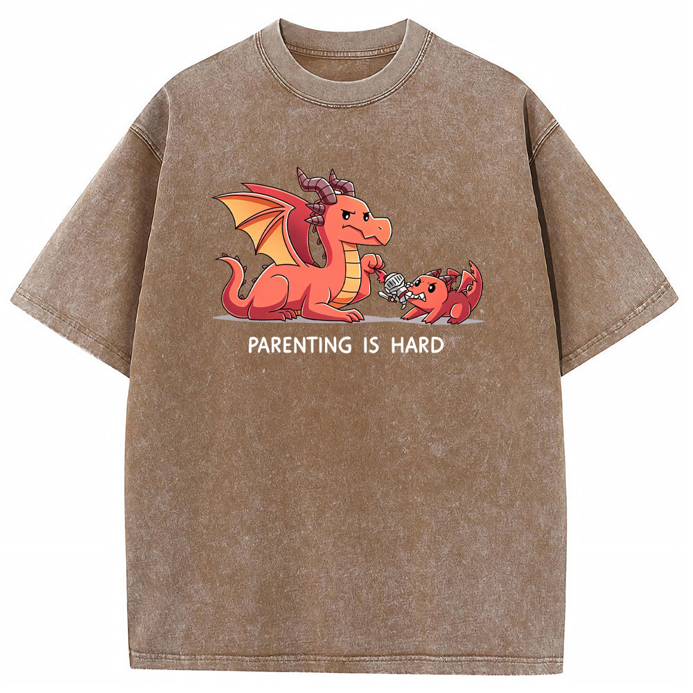 Funny Dad Dragon & Tiny Rebellious Baby Dragon Vintage Washed T-Shirt