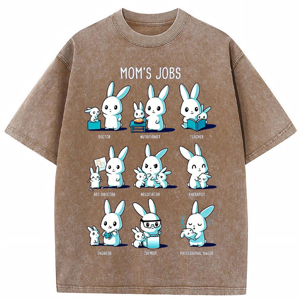 Mom's Jobs Cartoon Bunny Vintage Washed T-Shirt