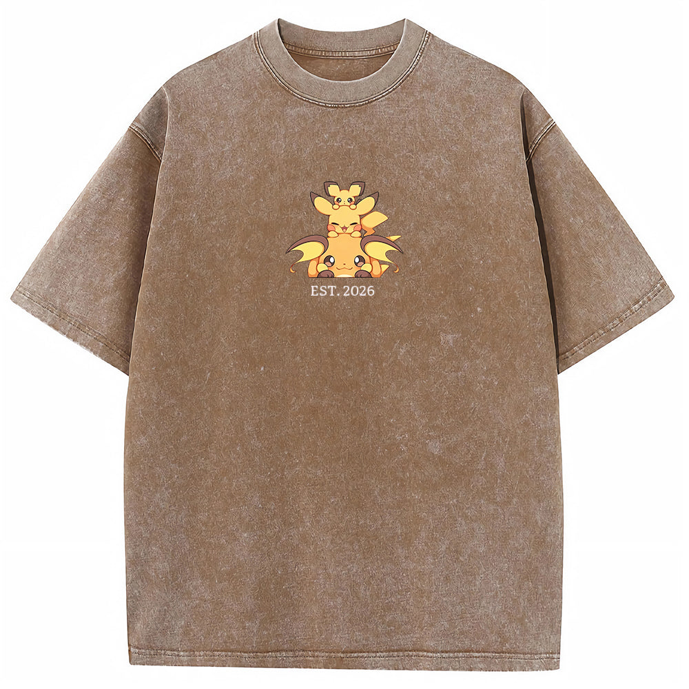 Cute Parent & Kid Pikachu Vintage Washed T-Shirt
