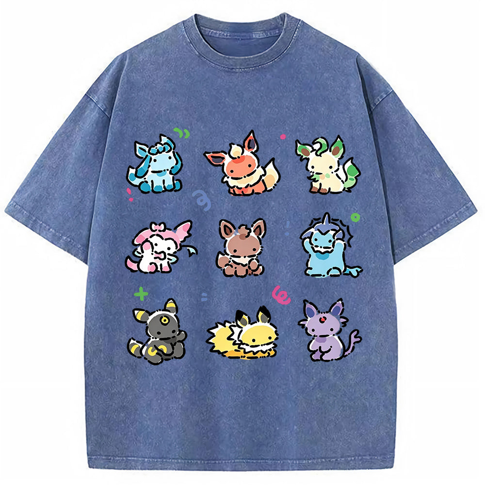 Vintage Washed Cute Chibi Eeveelutions PKM Graphic T Shirt