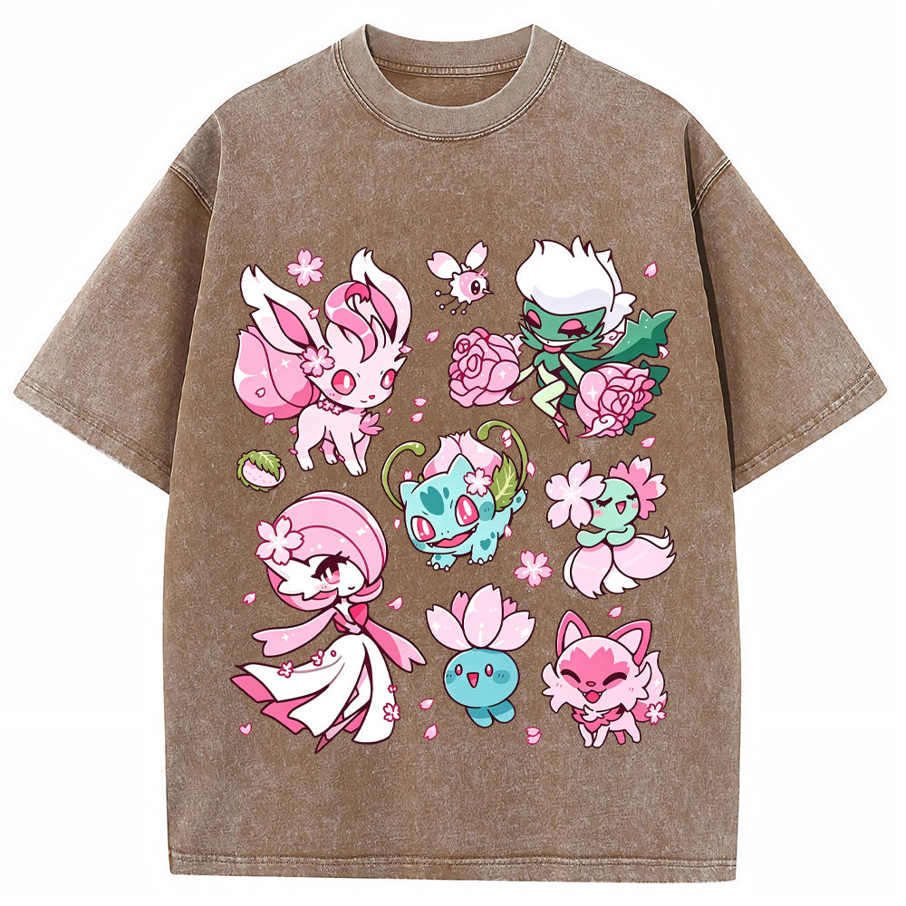 Cherry Blossom Grass Fairy Type Squad Cartoon Tee | Pokemon Anime