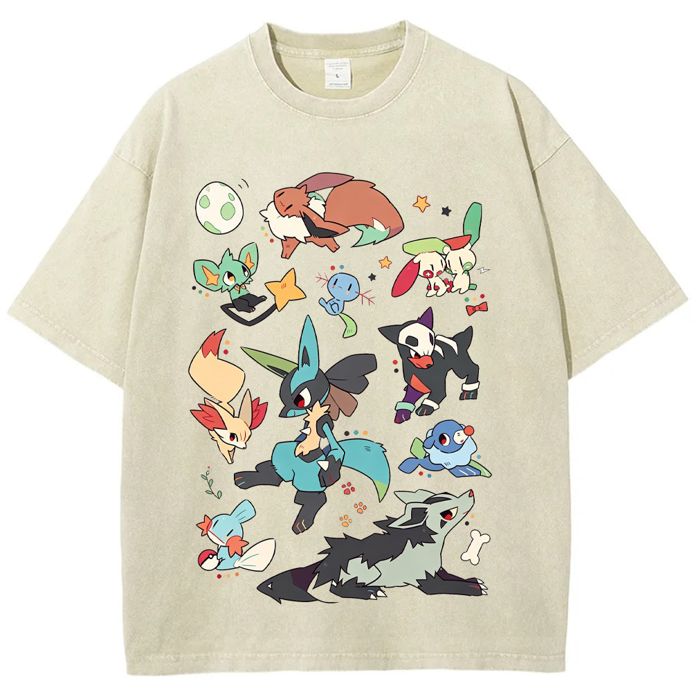 Dark Tone Lucario & Fox Creatures Cartoon Tee | Pokemon Anime Secondary image