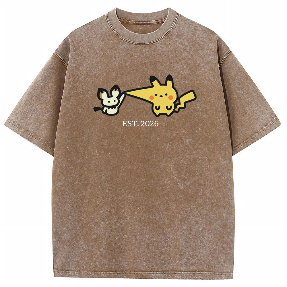 Cute Parent & Kid Pikachu Vintage Washed T-Shirt
