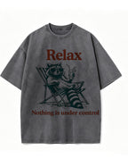 Vintage Washed Relax Nothing Is Under Control Raccoon Graphic T Shirt
