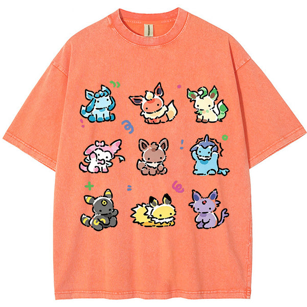 Vintage Washed Cute Chibi Eeveelutions PKM Graphic T Shirt