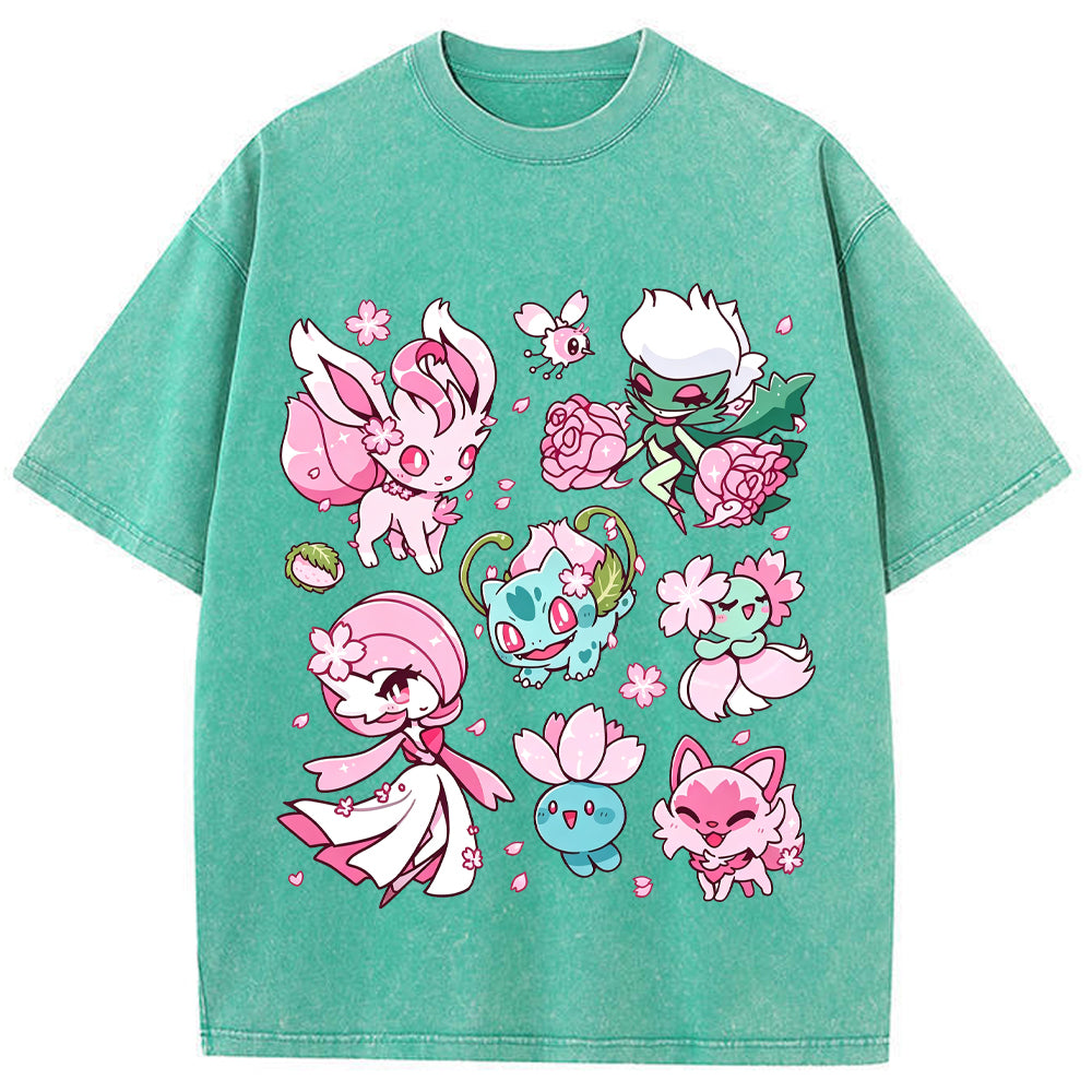 Cherry Blossom Grass Fairy Type Squad Cartoon Tee | Pokemon Anime