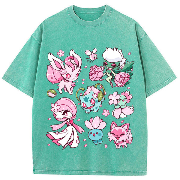 Cherry Blossom Grass Fairy Type Squad Cartoon Tee | Pokemon Anime