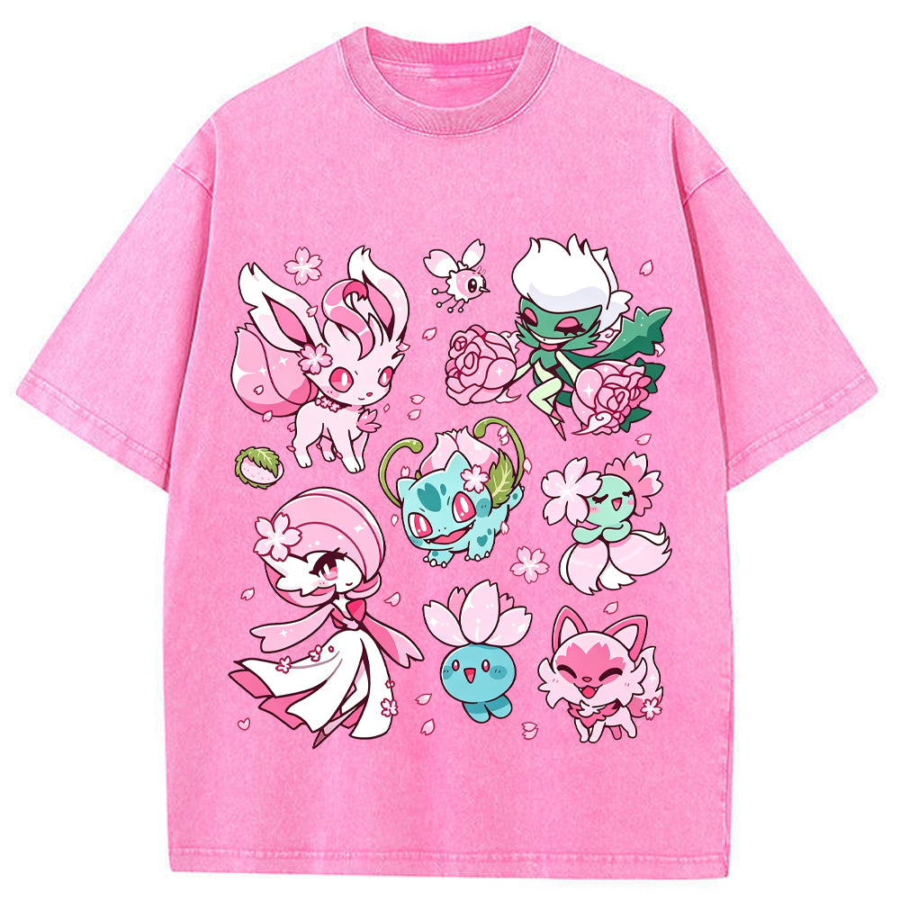 Cherry Blossom Grass Fairy Type Squad Cartoon Tee | Pokemon Anime