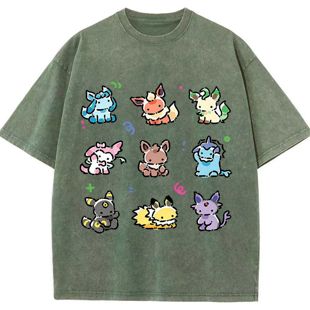 Vintage Washed Cute Chibi Eeveelutions PKM Graphic T Shirt