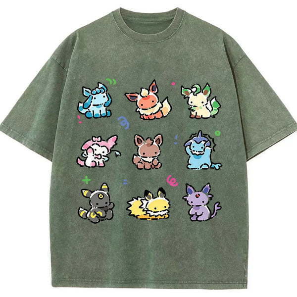 Vintage Washed Cute Chibi Eeveelutions PKM Graphic T Shirt