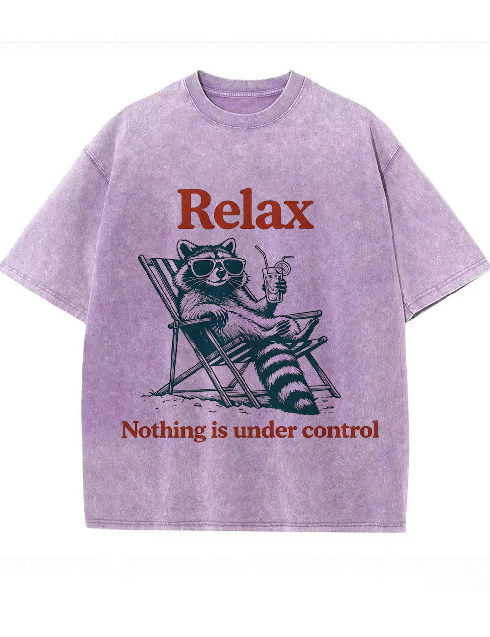 Vintage Washed Relax Nothing Is Under Control Raccoon Graphic T Shirt