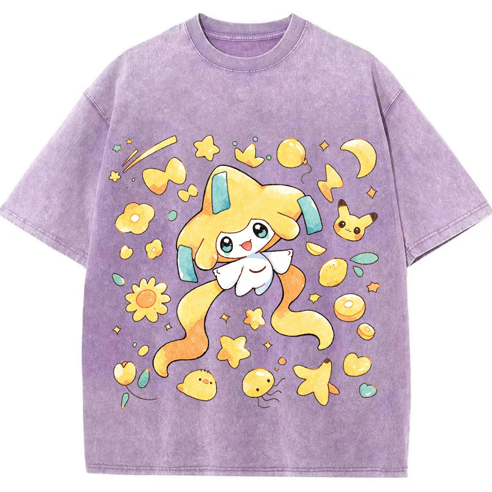 Cute Jirachi Starry Watercolor Vintage Washed T-Shirt | Pokemon Anime