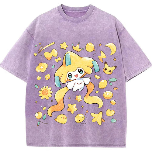 Cute Jirachi Starry Watercolor Vintage Washed T-Shirt | Pokemon Anime