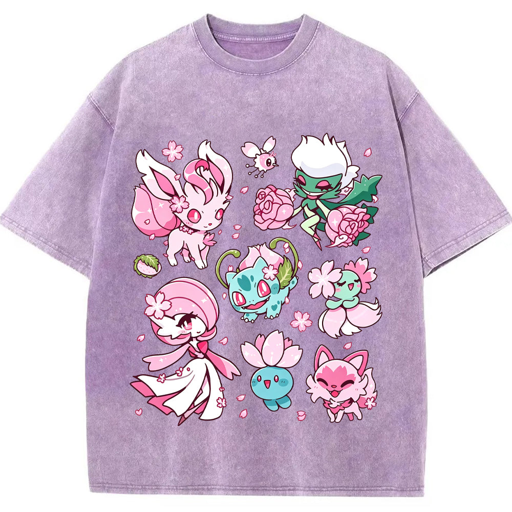 Cherry Blossom Grass Fairy Type Squad Cartoon Tee | Pokemon Anime