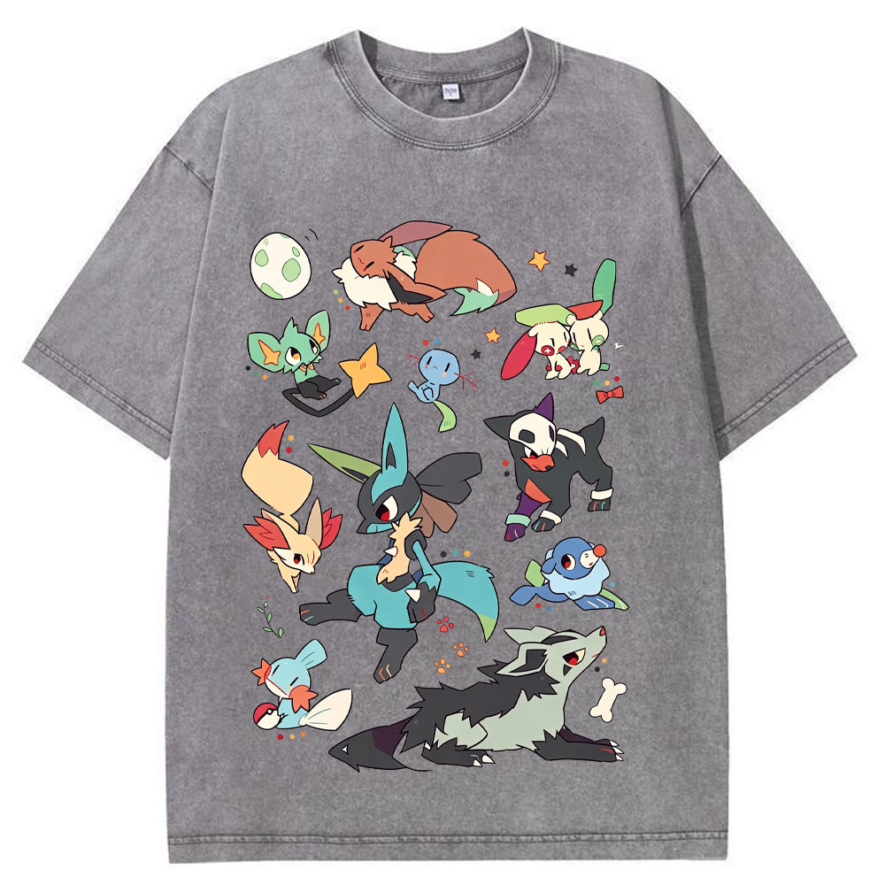 Dark Tone Lucario & Fox Creatures Cartoon Tee | Pokemon Anime