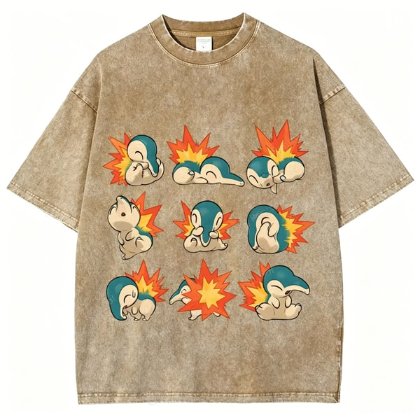 Cute Cyndaquil Unisex Vintage Washed Tee