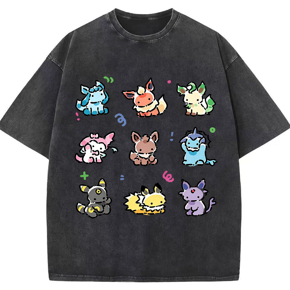 Vintage Washed Cute Chibi Eeveelutions PKM Graphic T Shirt