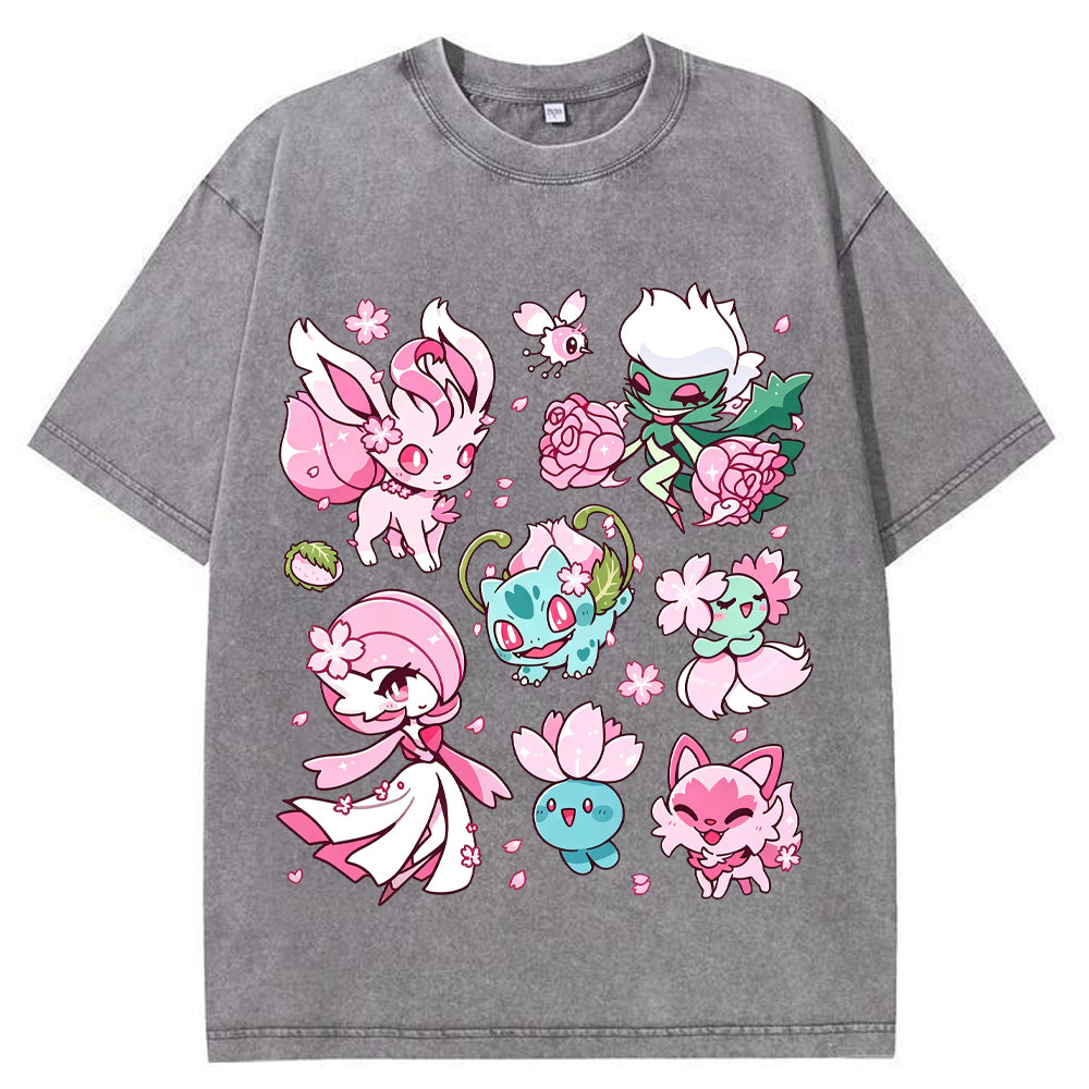 Cherry Blossom Grass Fairy Type Squad Cartoon Tee | Pokemon Anime