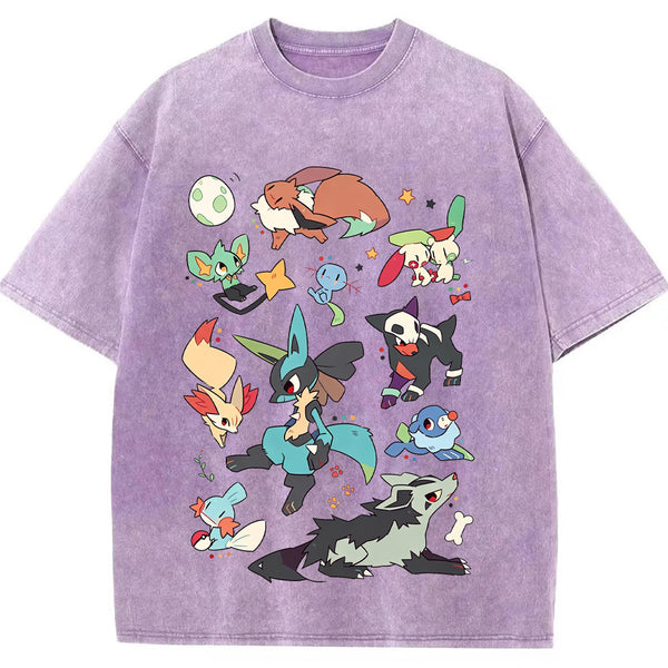 Dark Tone Lucario & Fox Creatures Cartoon Tee | Pokemon Anime