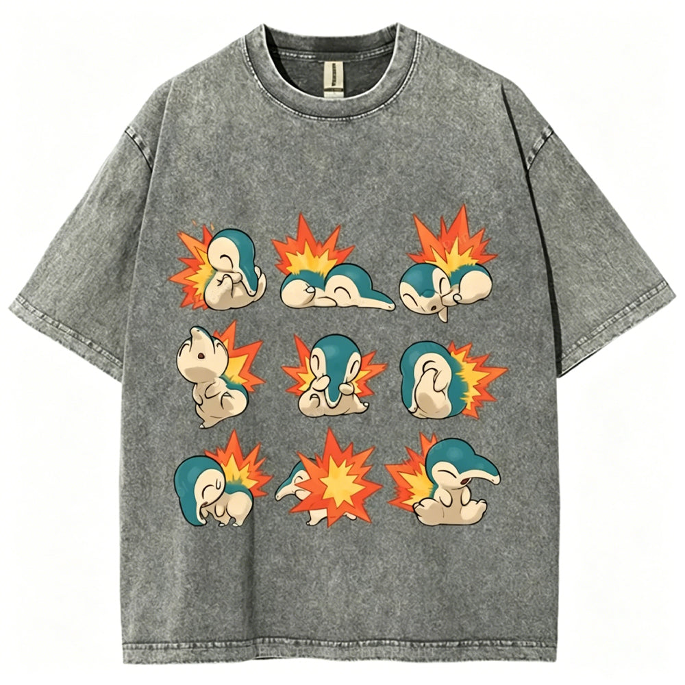 Cute Cyndaquil Unisex Vintage Washed Tee