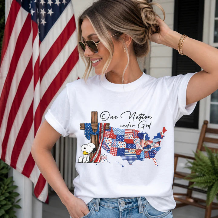 One Nation Under God Christian Patriotic Map T-Shirt