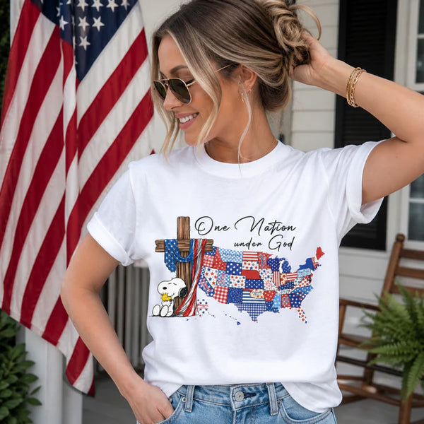 One Nation Under God Christian Patriotic Map T-Shirt