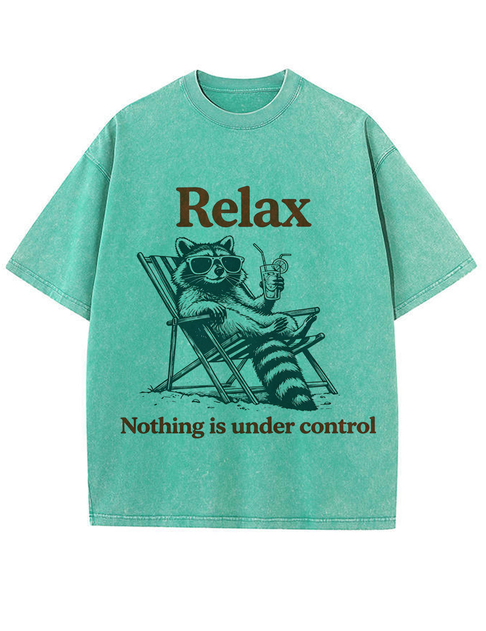 Vintage Washed Relax Nothing Is Under Control Raccoon Graphic T Shirt