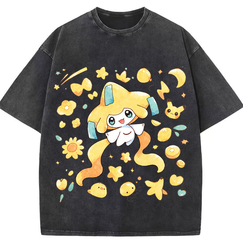 Cute Jirachi Starry Watercolor Vintage Washed T-Shirt | Pokemon Anime