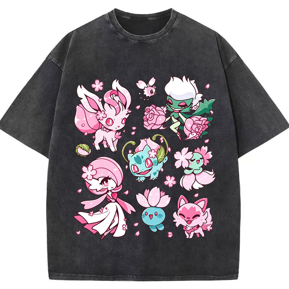 Cherry Blossom Grass Fairy Type Squad Cartoon Tee | Pokemon Anime