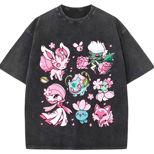 Cherry Blossom Grass Fairy Type Squad Cartoon Tee | Pokemon Anime