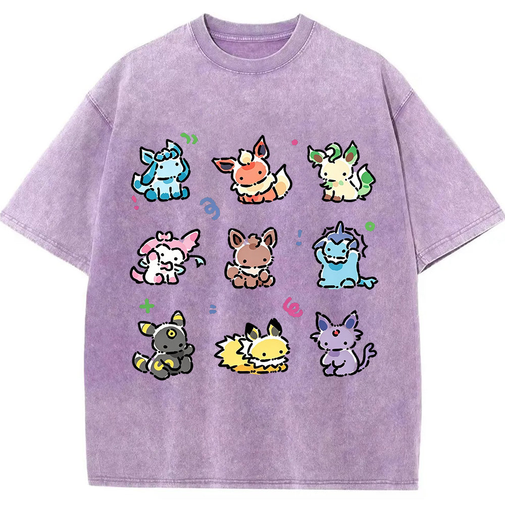 Vintage Washed Cute Chibi Eeveelutions PKM Graphic T Shirt