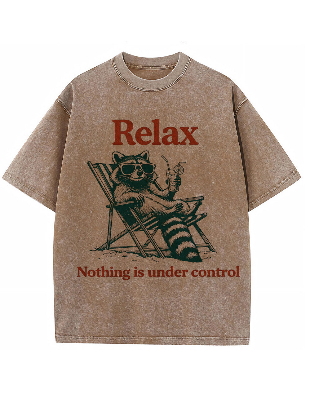Vintage Washed Relax Nothing Is Under Control Raccoon Graphic T Shirt