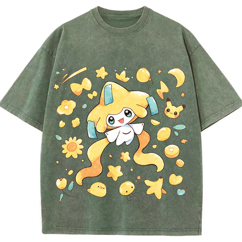 Cute Jirachi Starry Watercolor Vintage Washed T-Shirt | Pokemon Anime