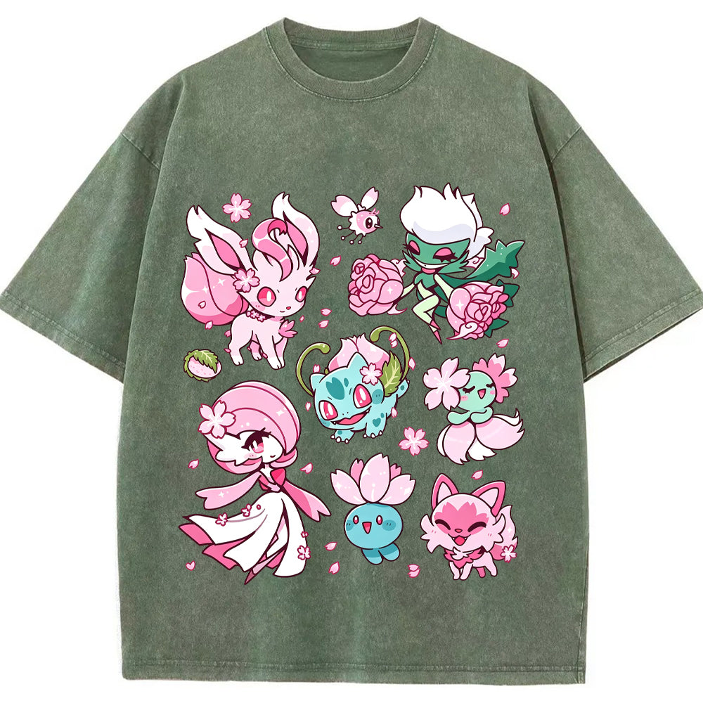 Cherry Blossom Grass Fairy Type Squad Cartoon Tee | Pokemon Anime