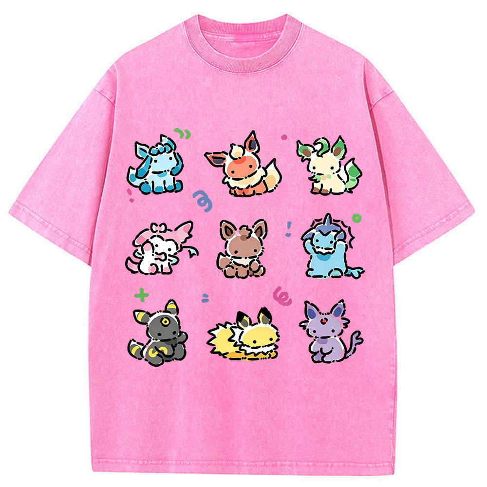 Vintage Washed Cute Chibi Eeveelutions PKM Graphic T Shirt