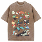 Dark Tone Lucario & Fox Creatures Cartoon Tee | Pokemon Anime