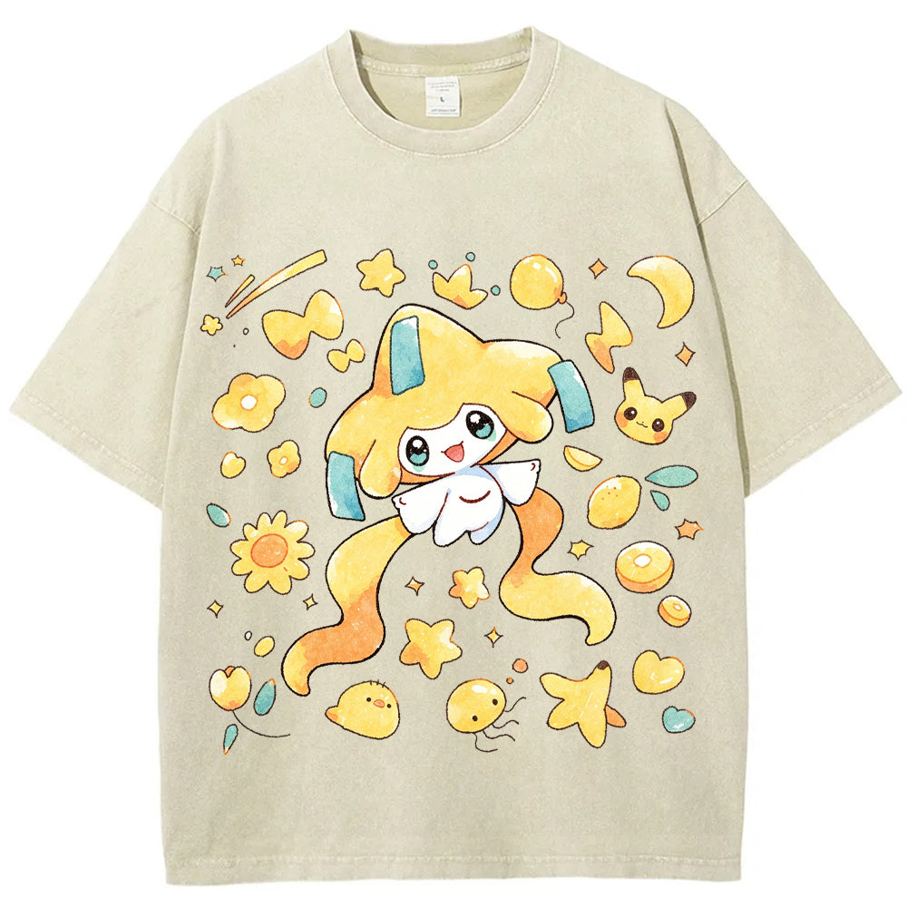 Cute Jirachi Starry Watercolor Vintage Washed T-Shirt | Pokemon Anime