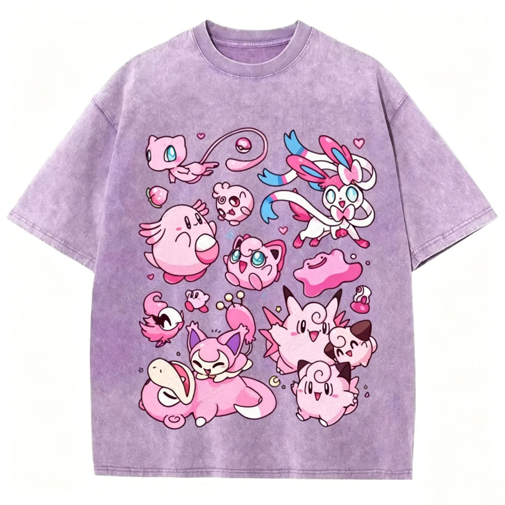 Pink Pokémon Friends Unisex Vintage Washed Tee