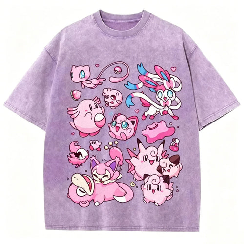Pink Pokémon Friends Unisex Vintage Washed Tee