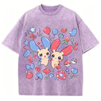 Pok¡§|mon Plusle And Minions Unisex Vintage Washed Tee