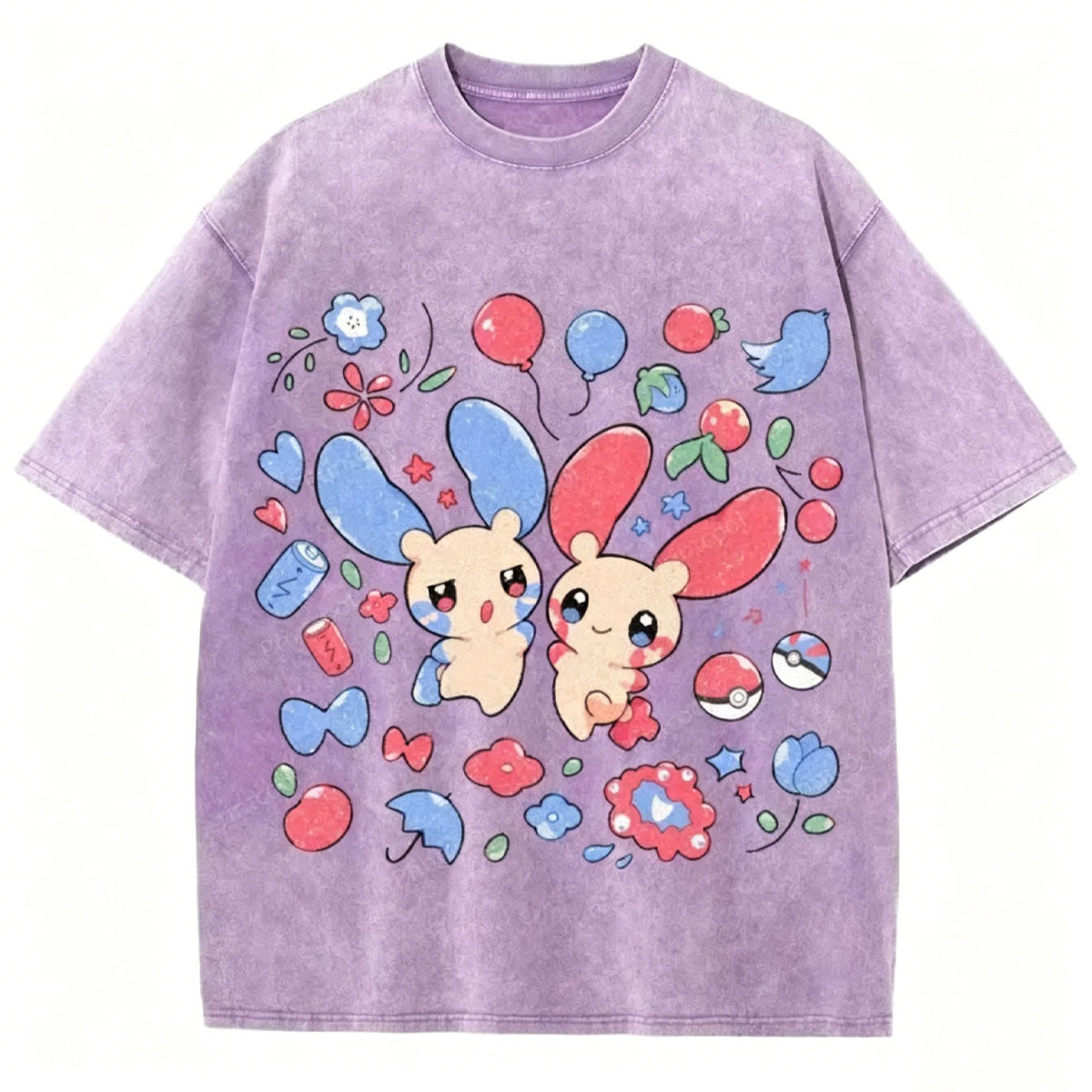 Pokémon Plusle And Minions Unisex Vintage Washed Tee