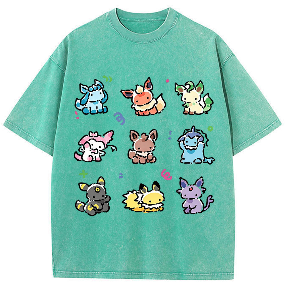 Vintage Washed Cute Chibi Eeveelutions PKM Graphic T Shirt
