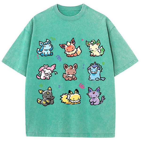 Vintage Washed Cute Chibi Eeveelutions PKM Graphic T Shirt