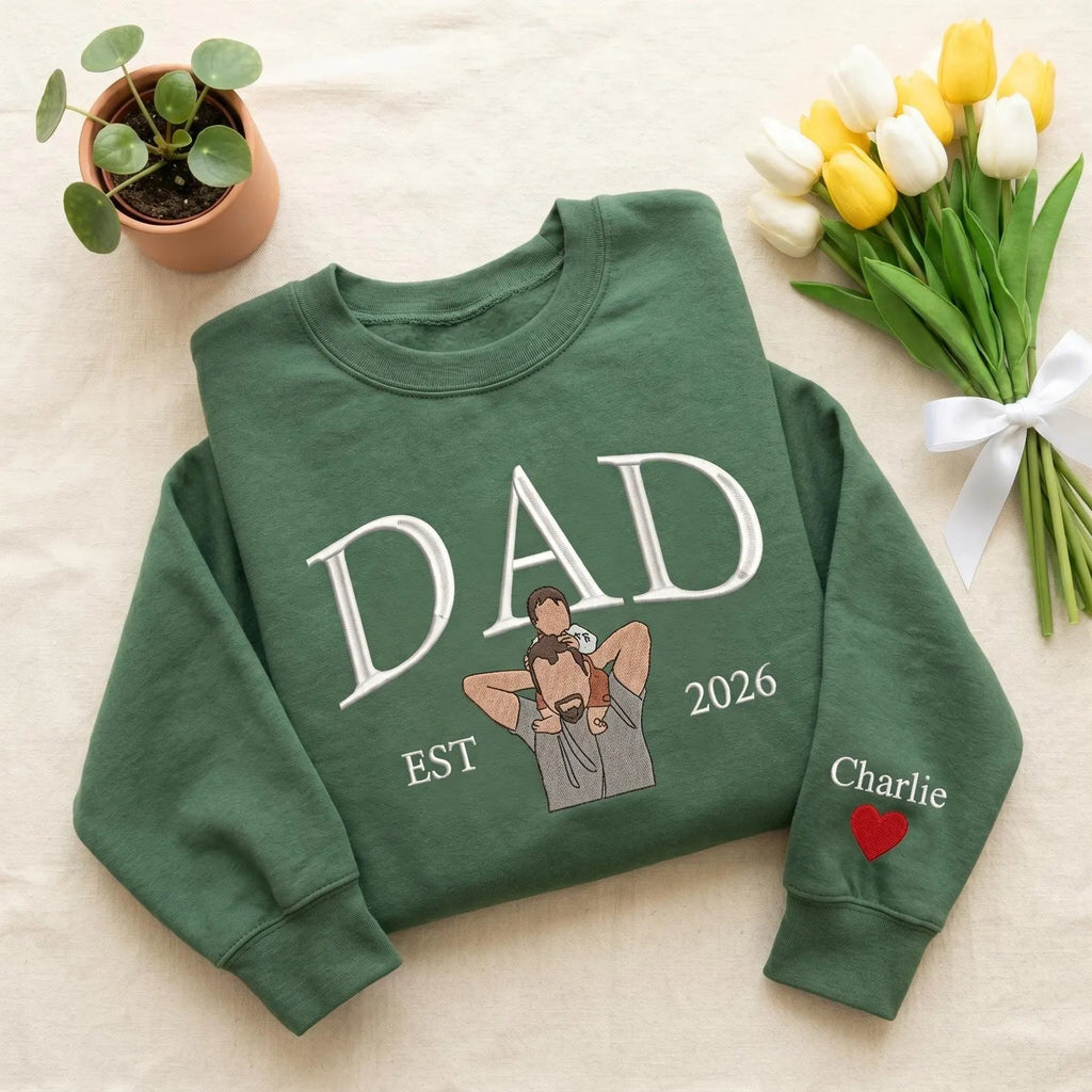 Custom Dad Embroidered Sweatshirt With Photo Portrait