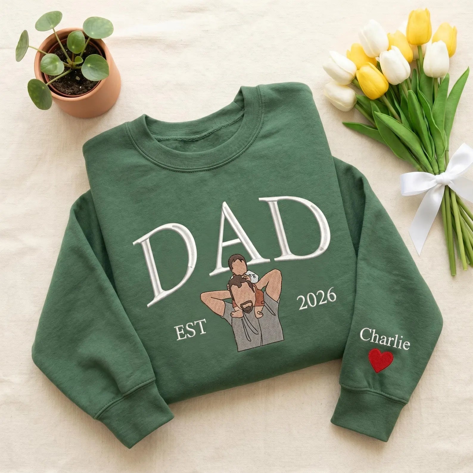 Custom Dad Embroidered Sweatshirt With Photo Portrait Main image