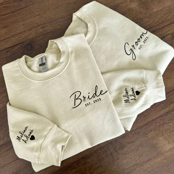 Custom Mama Dad Embroidered Sweatshirt With Names On Sleeve