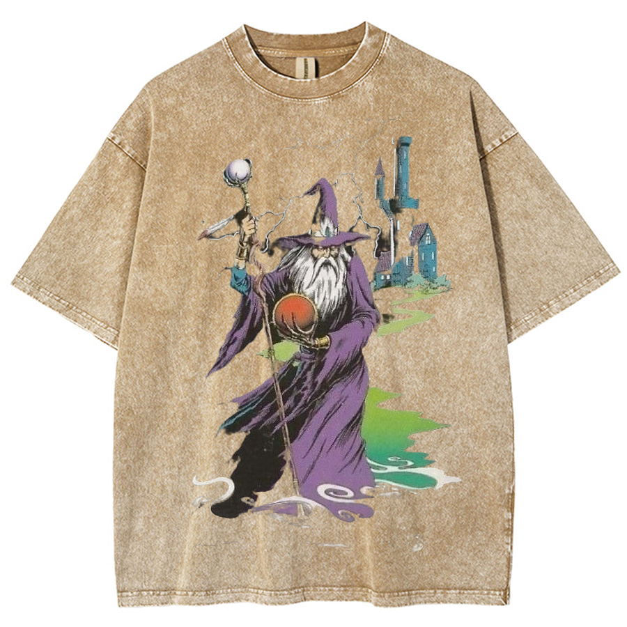 Wizard & Tower Unisex Printed Retro Washed Short Sleeved T-Shirt