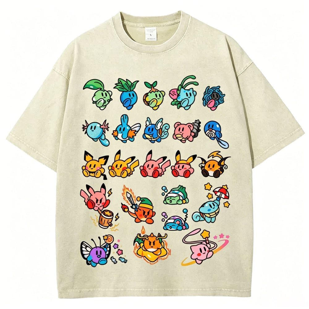Kirby x Pokemon Unisex Vintage Washed Tee