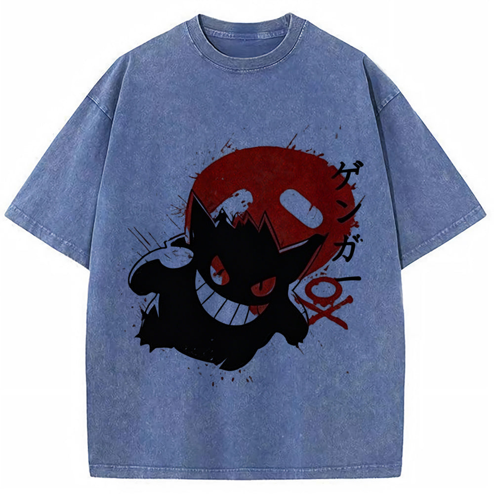 Ink Splatter Gengar Kanji Vintage Tee | Pokemon Anime